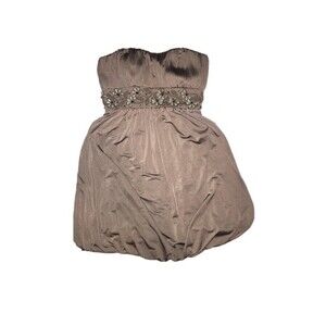 Mikael Aghal dress Women 2 gray beaded strapless short bubble hem Formal 90s Y2K